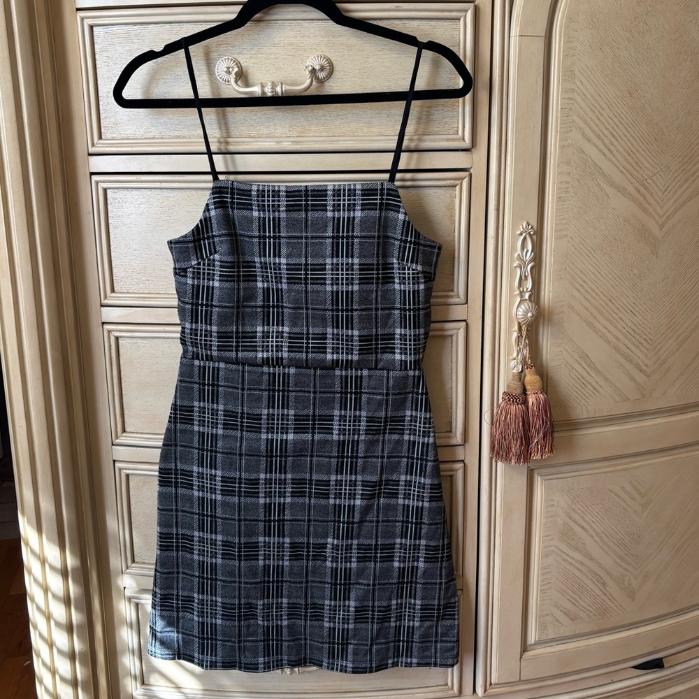 Elegant Black and White Plaid Mini Dress